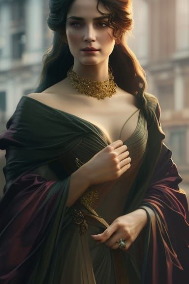 Beautiful Woman in Silk Gown: Dark Fantasy Portrait