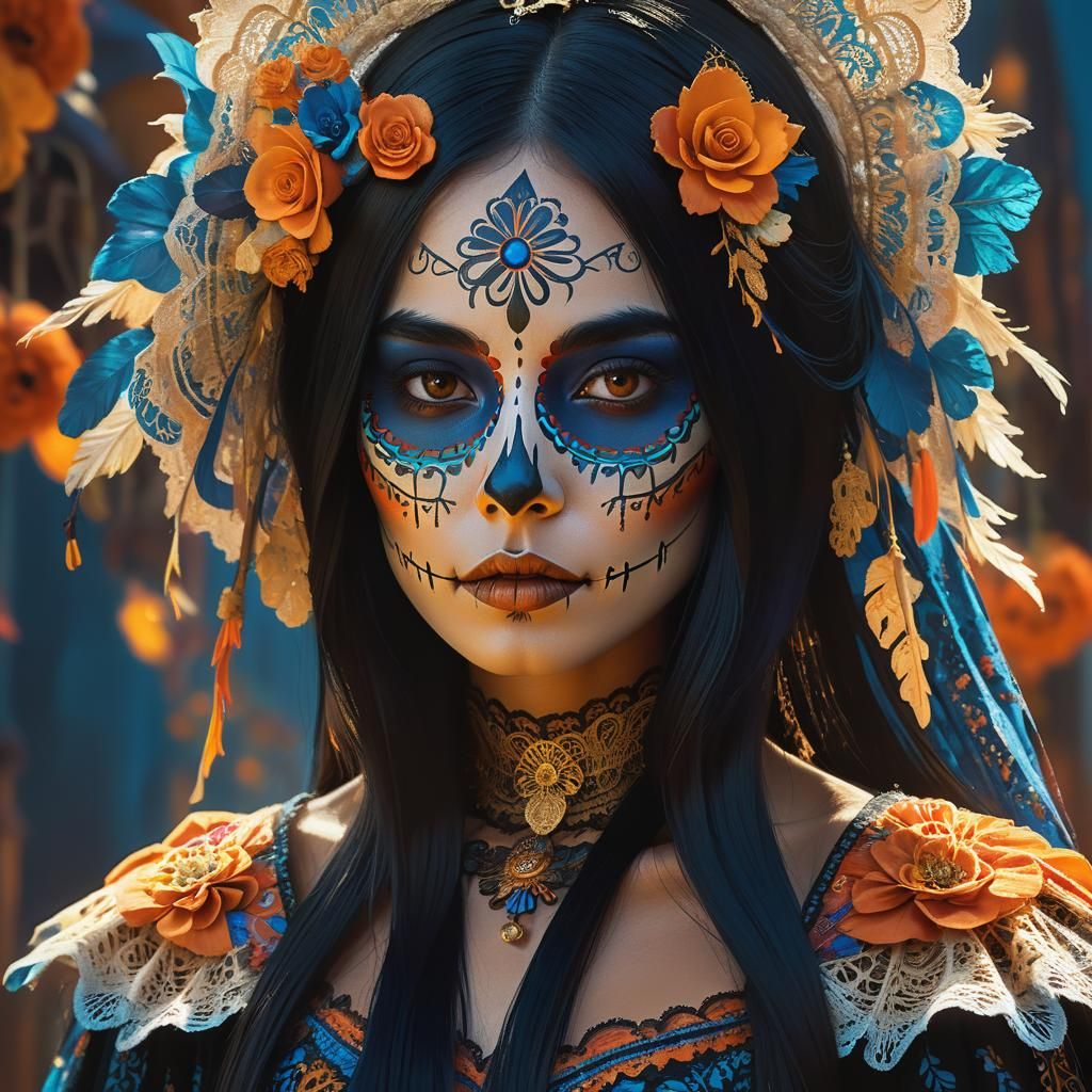 Colombian Woman in Catrina Costume, Hyper-Realistic Digital ...