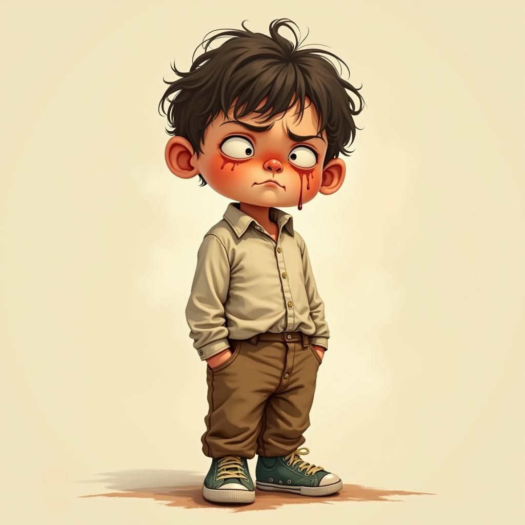 Tearful Boy in Nostalgic Americana Style