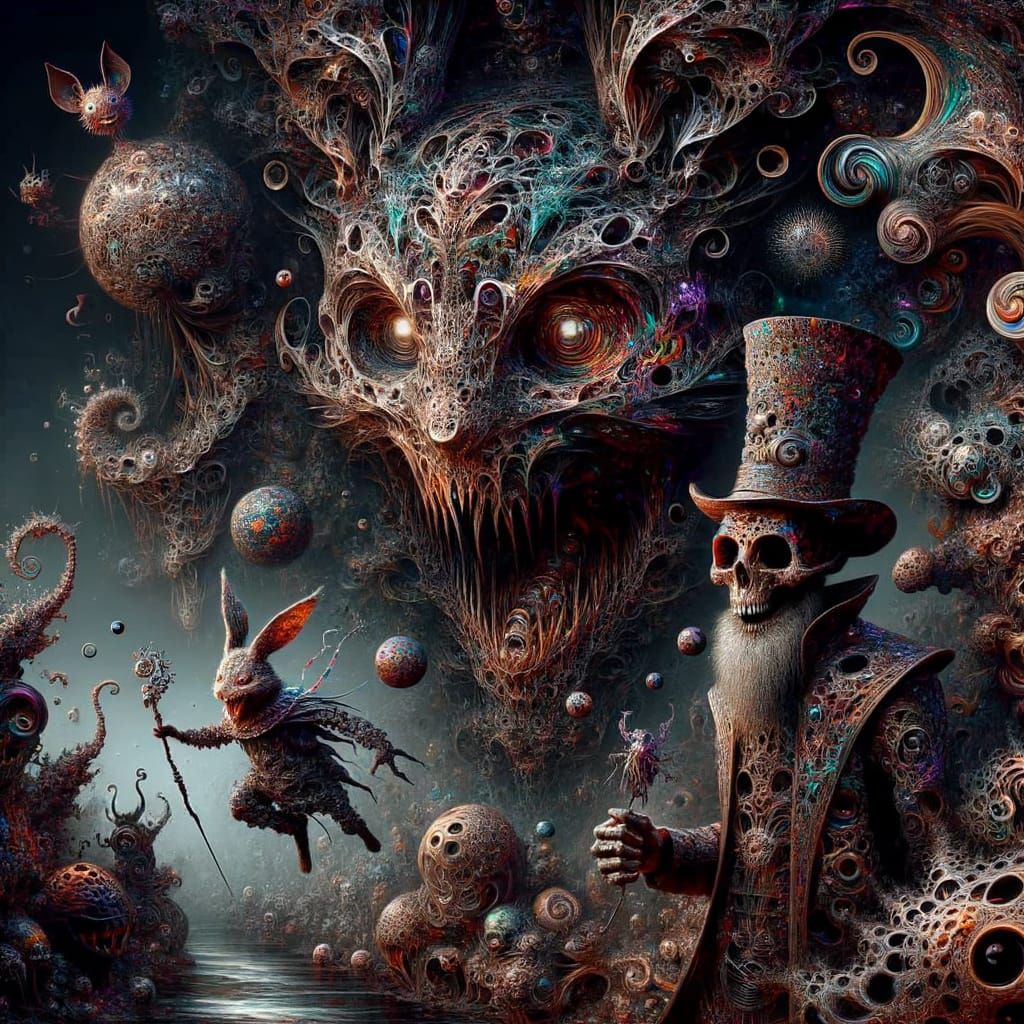 Surreal Dark Fantasy World with Grotesque Creatures and Twis...