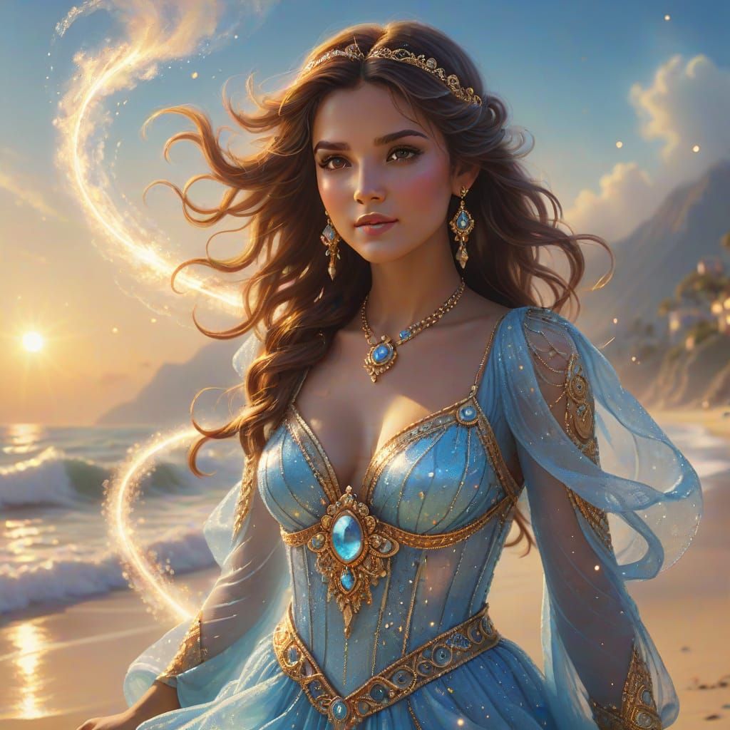 Ethereal Genie Emerges on Beach at Sunset