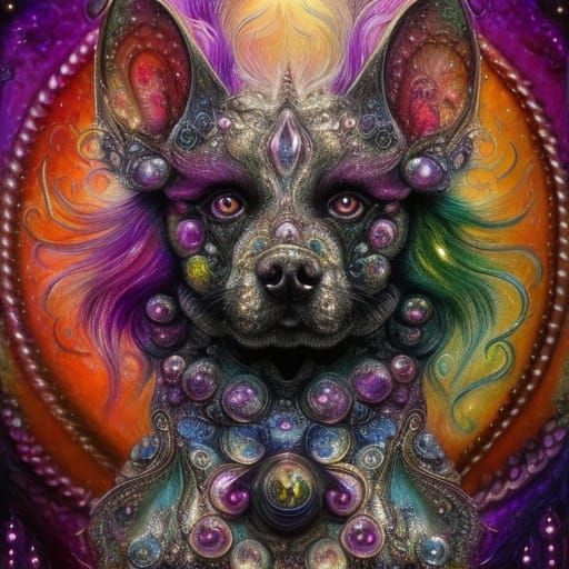 Scary Fractal Dog with Rainbow Glitter