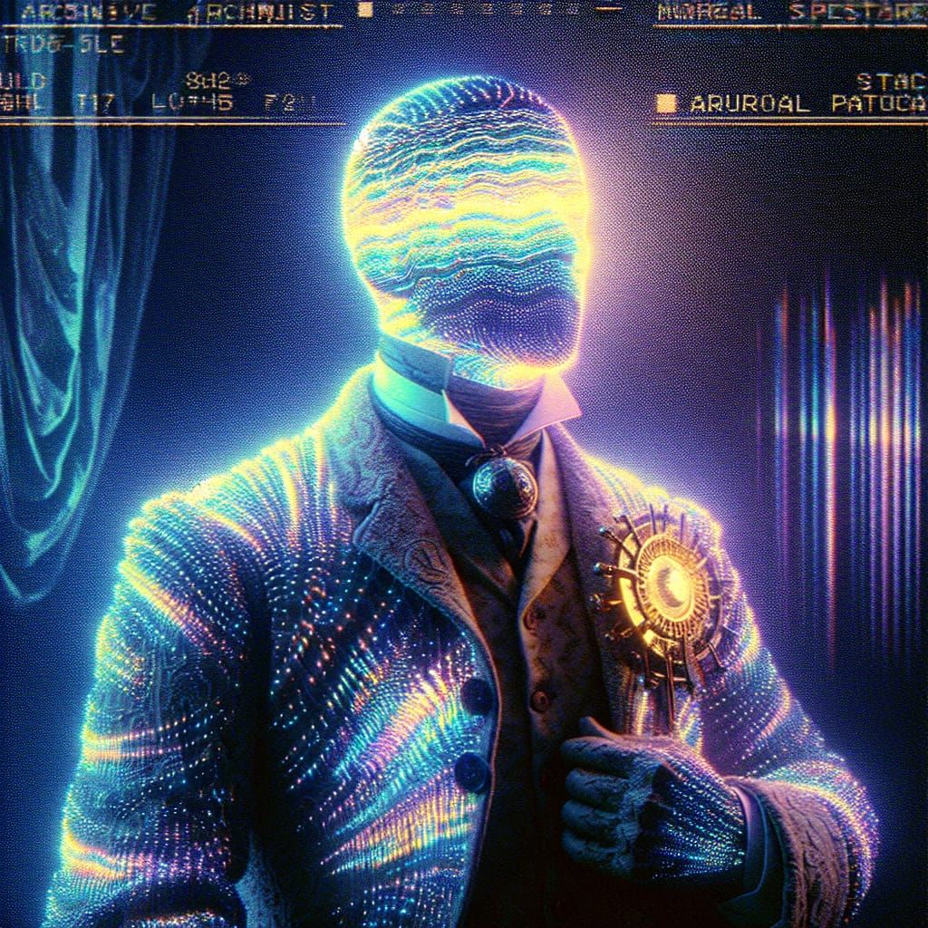 Luminous Archivist in Light-Emitting Garment