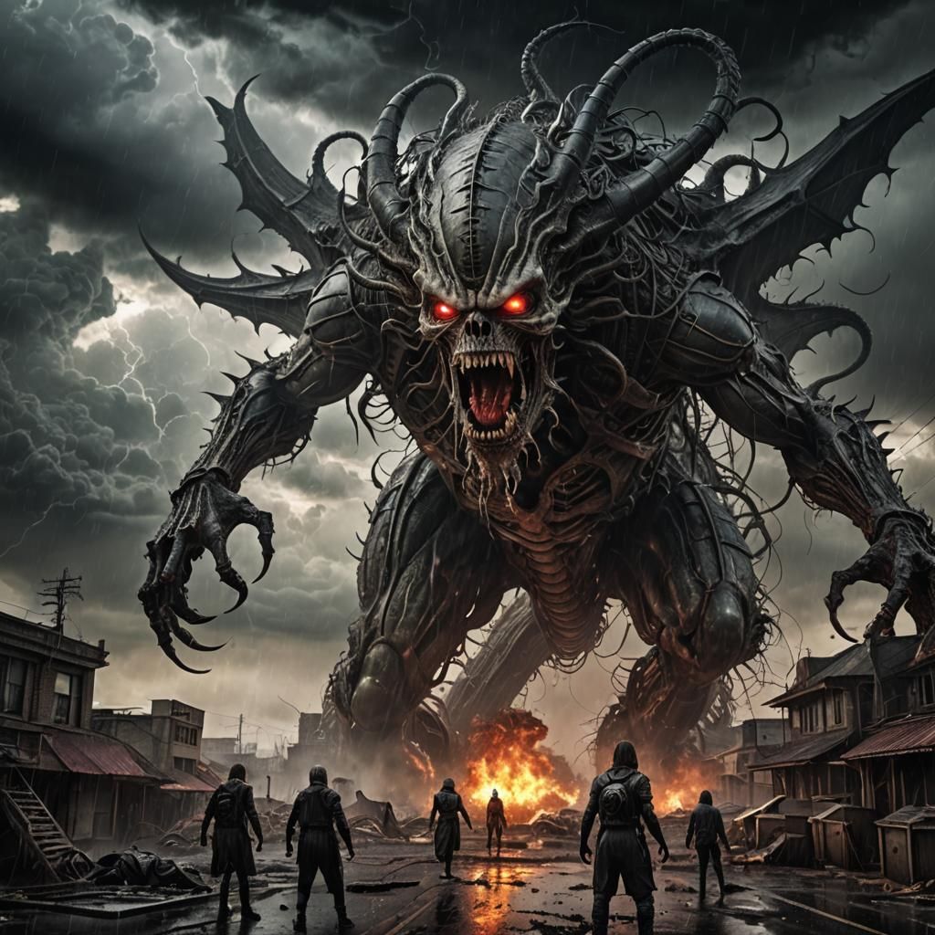 H.R. Giger Inspired Zombie in Dystopian Landscape