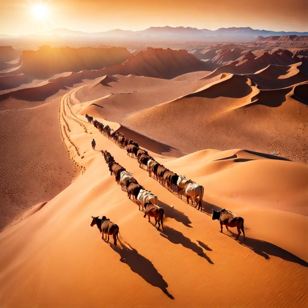 Nomads Journey Through Desert Canyon Landscape