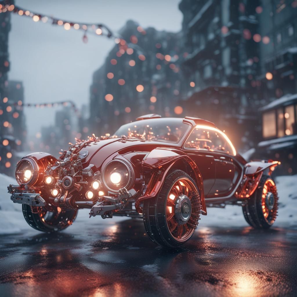 Futuristic Christmas Car with Intricate Sci-Fi Details