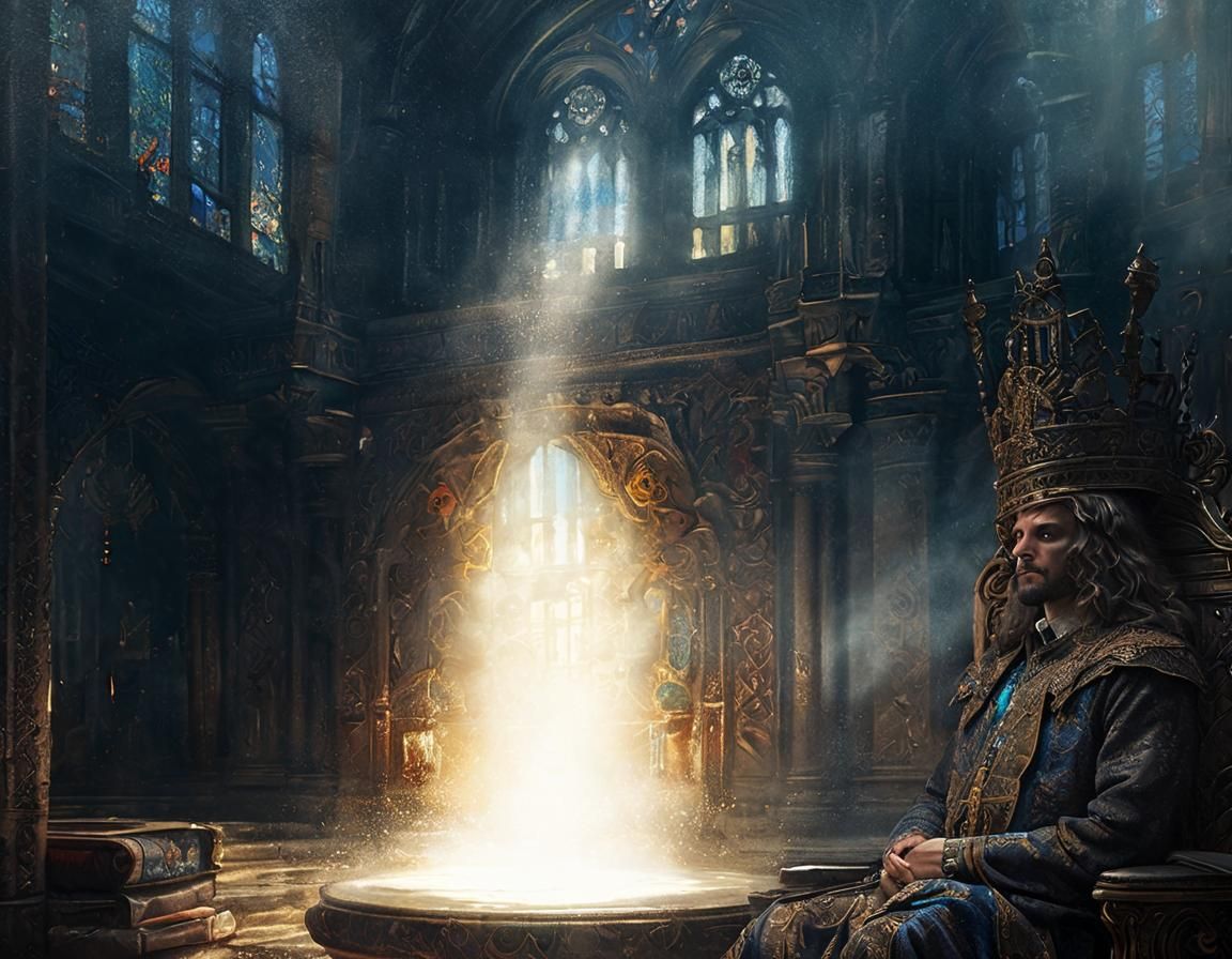 Regal Lord on Throne: Vivid Oil Painting