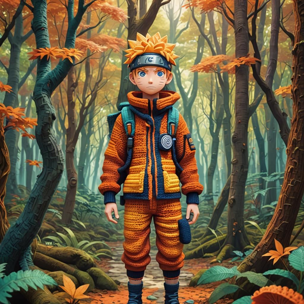 Anime Crochet Naruto Character in Forest