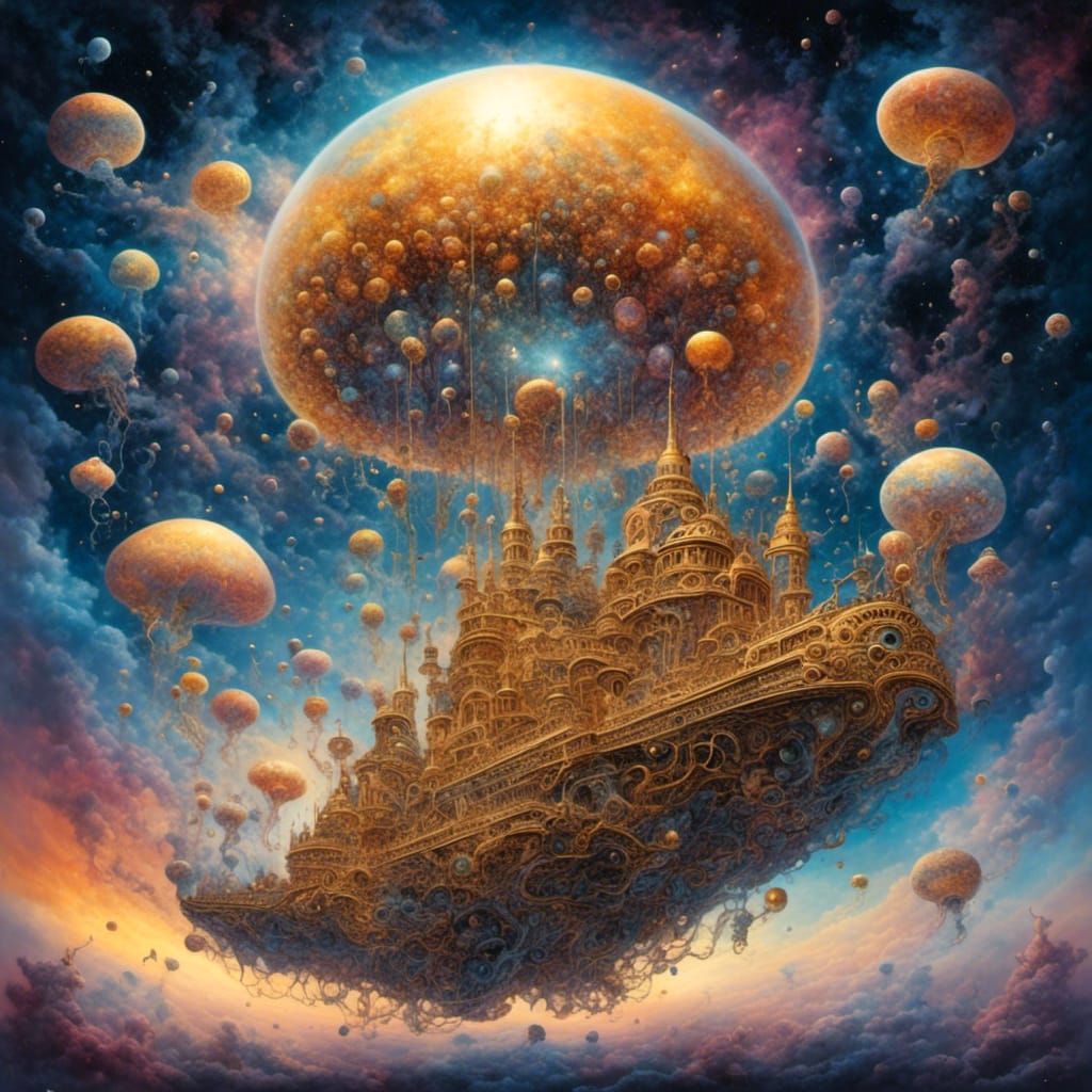 Surreal Cosmic Squid of Gold Nebulae