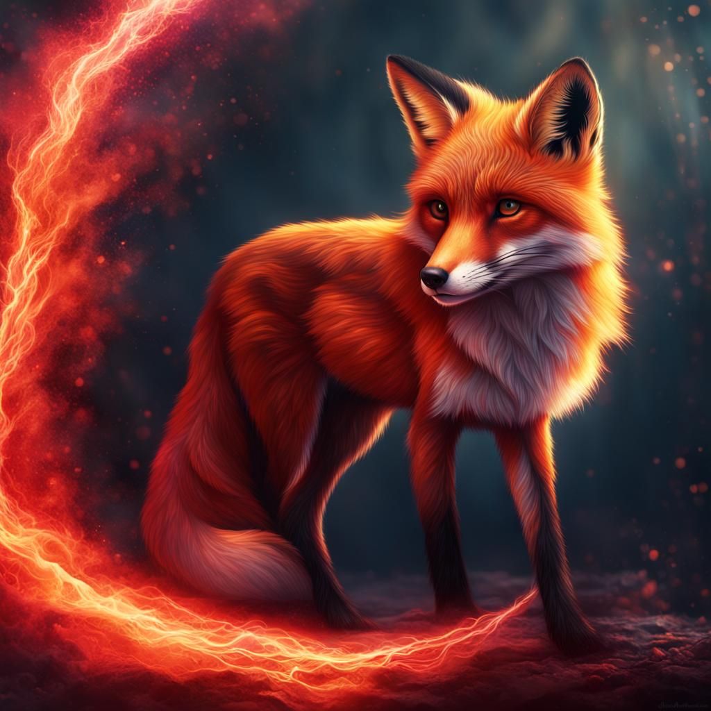 Mystical Fox with Crimson Flare Dark Magic