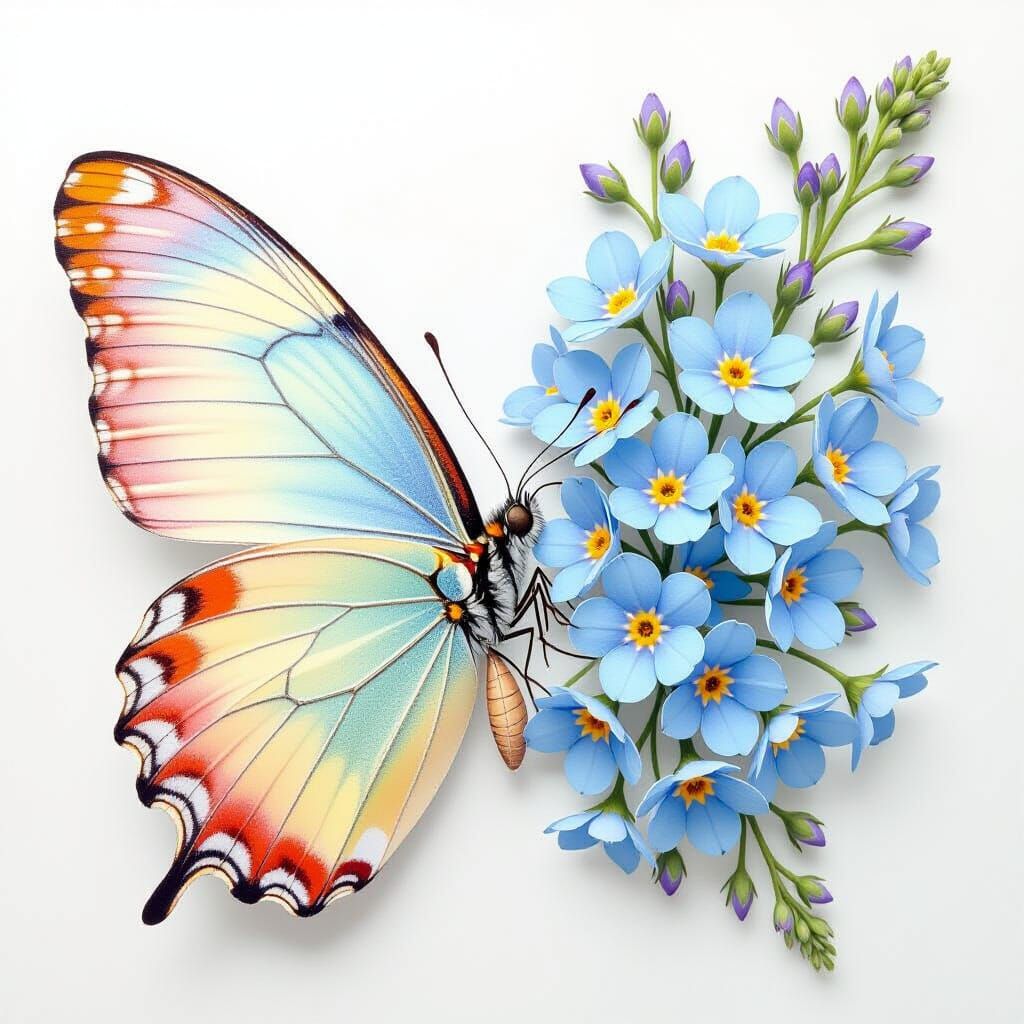 Unique Butterfly With Flower Wing In Watercolor Style