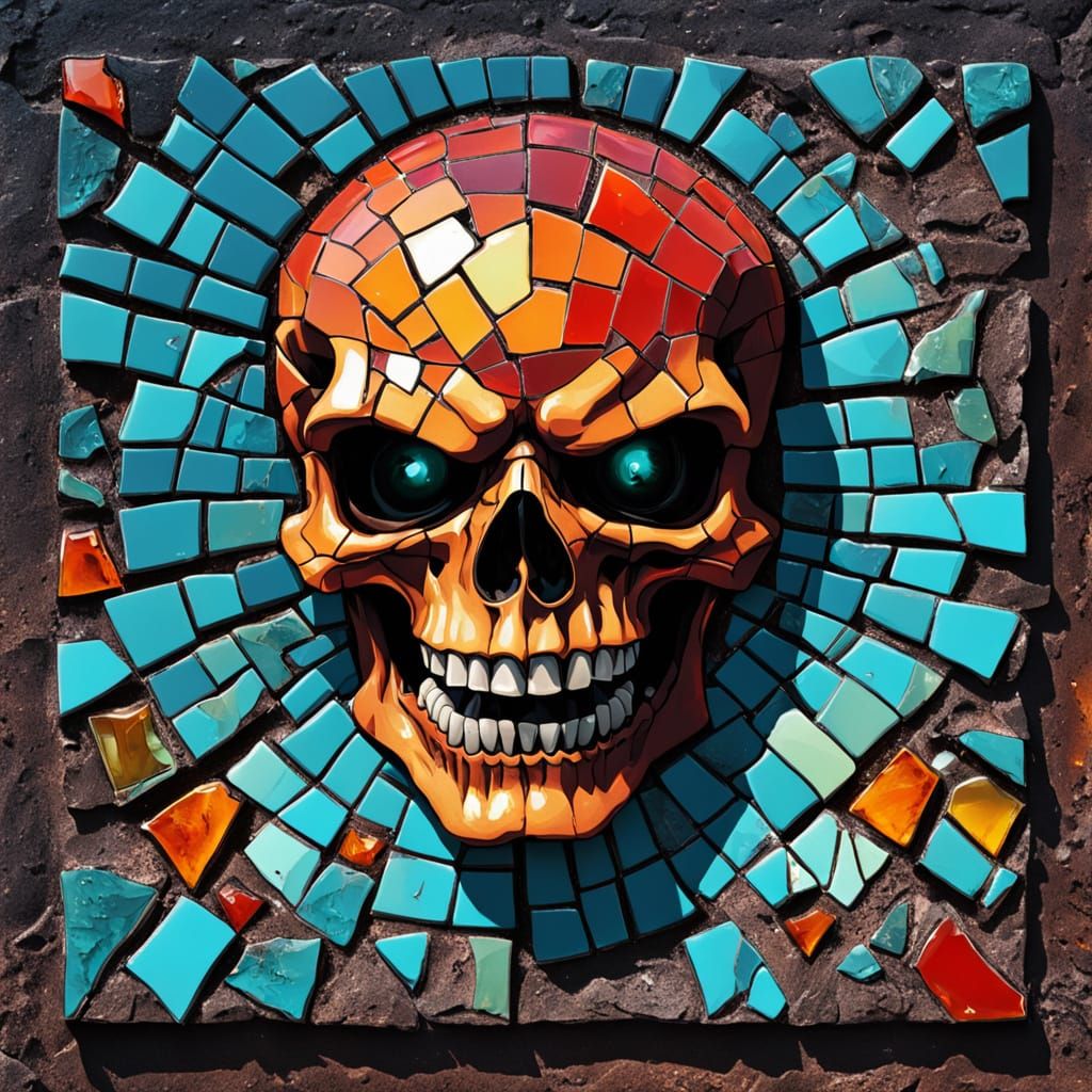 Ethereal Mosaic Skull in Vivid Oil Colors