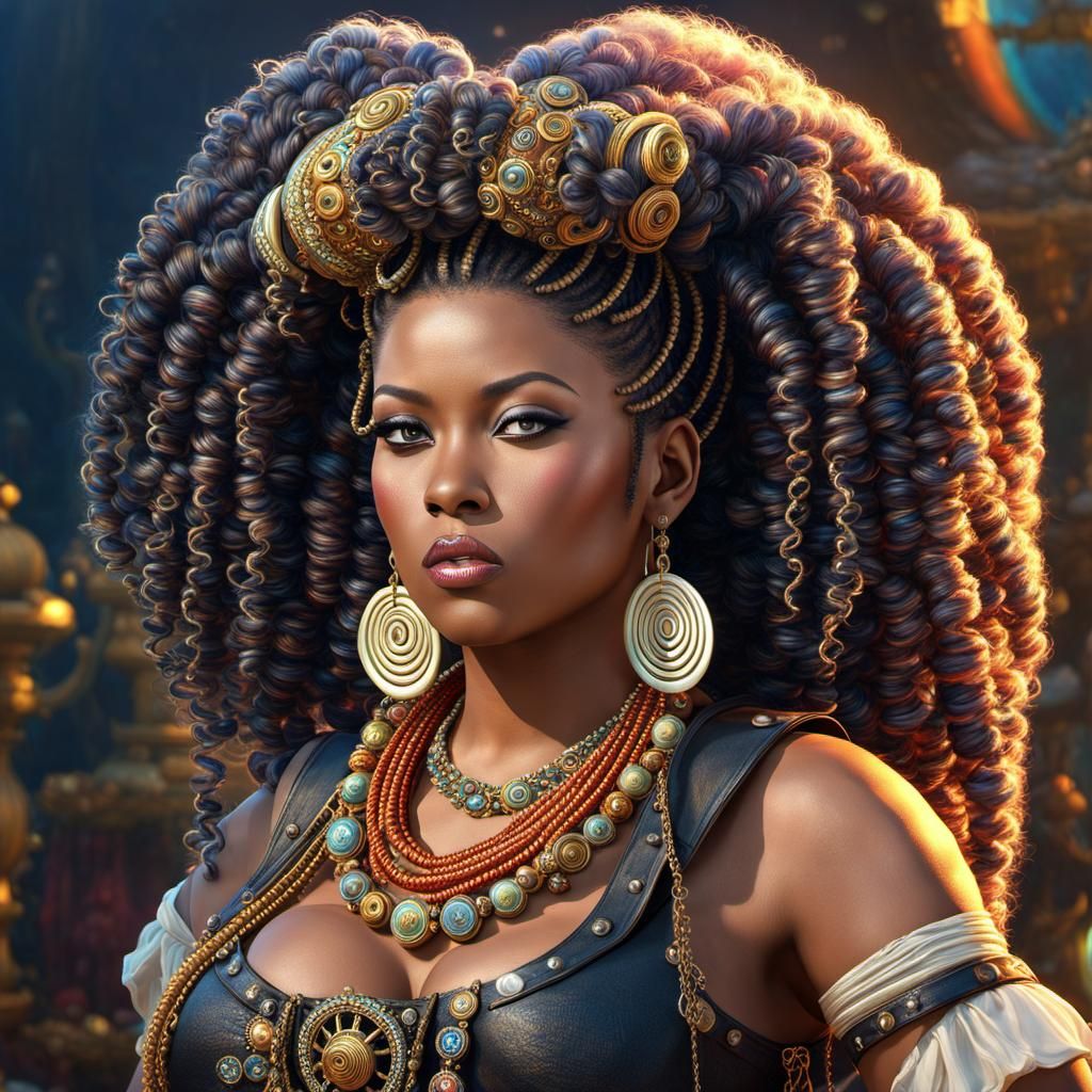 Psychedelic Hairstyle Art: Detailed Hyperrealistic Portrait