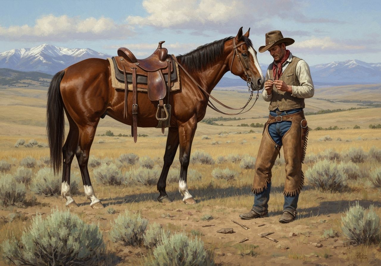 Rugged Cowboy Searches for Arrowheads on Montana Range