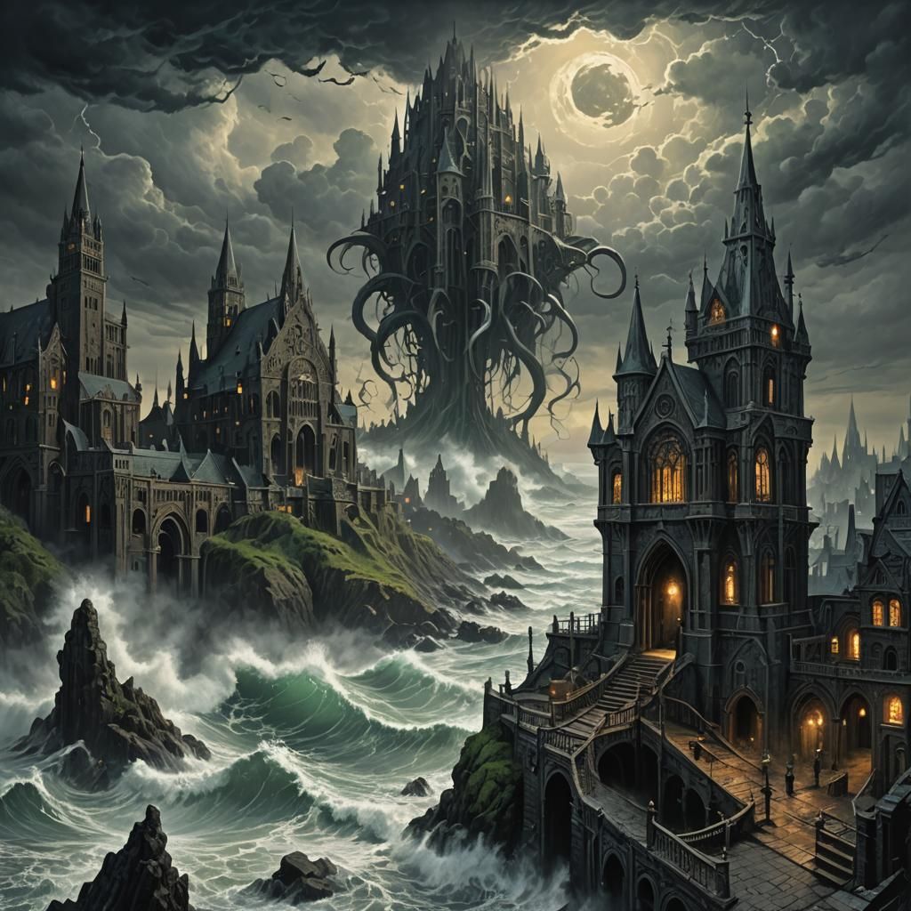 Cthulhu Dreams in R'lyeh: Sinister Gothic Art
