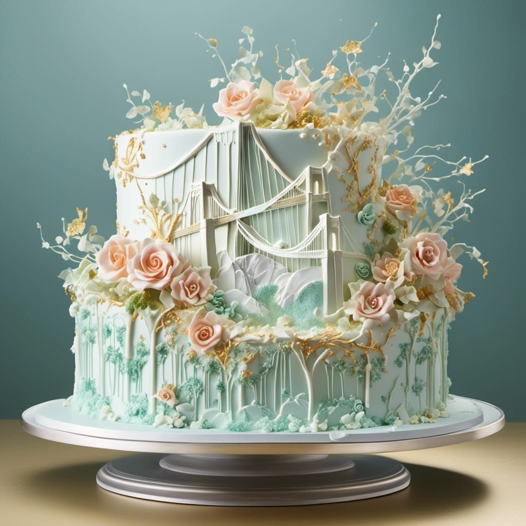 <lora:Cakes-A-Lot:1.0> Cake #14 Inspired by the Golden Gate Bridge,  San Francisco