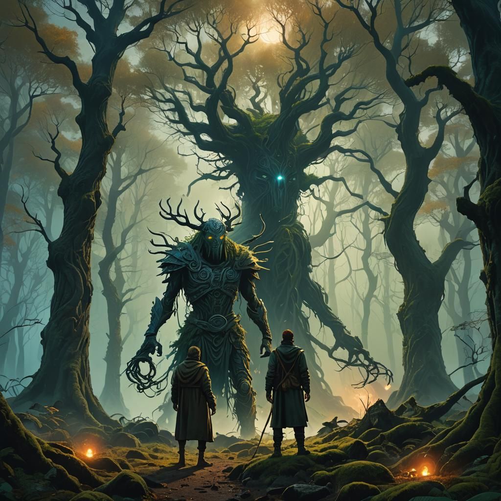 Celtic Ankou in Mystical Glowing Forest