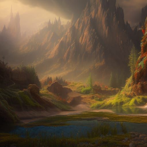 Fantastical Mountain Range Concept Art in Deep Color