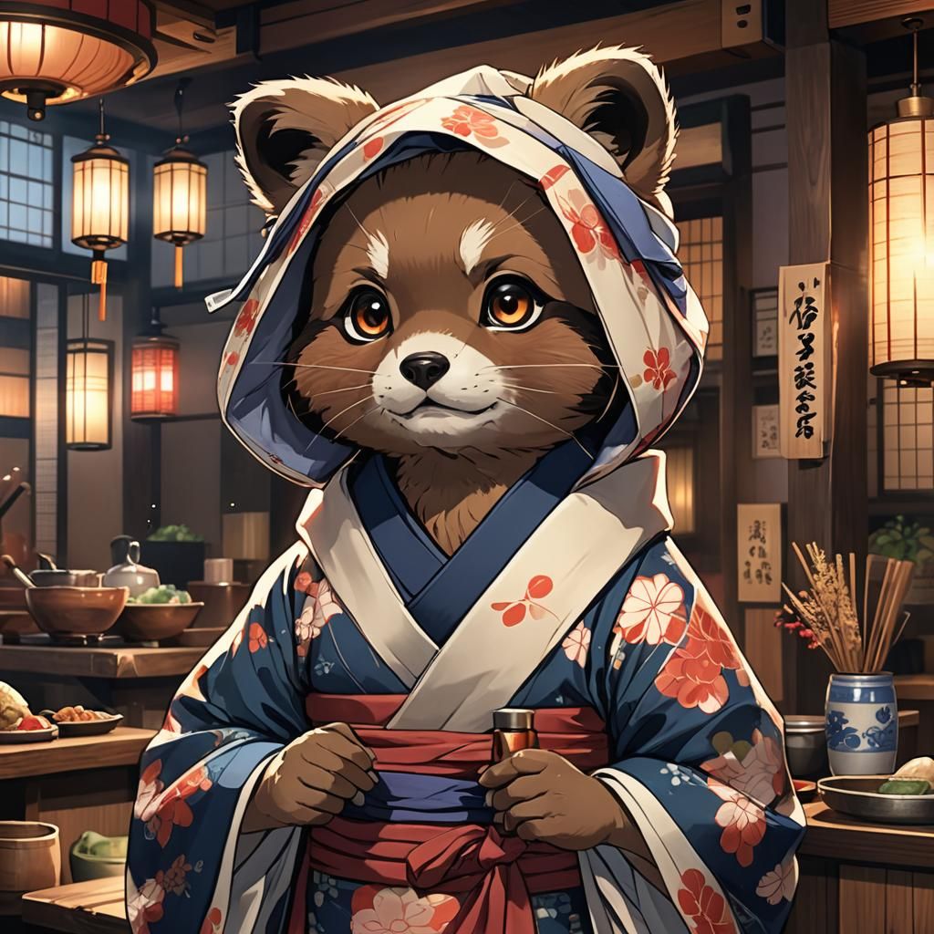 Tanuki Character in Izakaya, Studio Trigger Anime Style