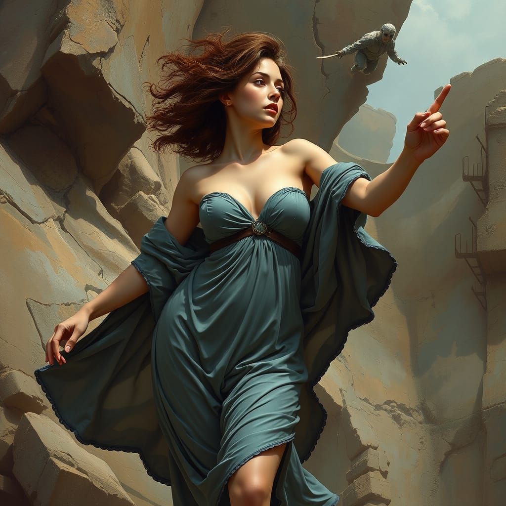 Dynamic Female Figure in Hyperrealistic Digital Art
