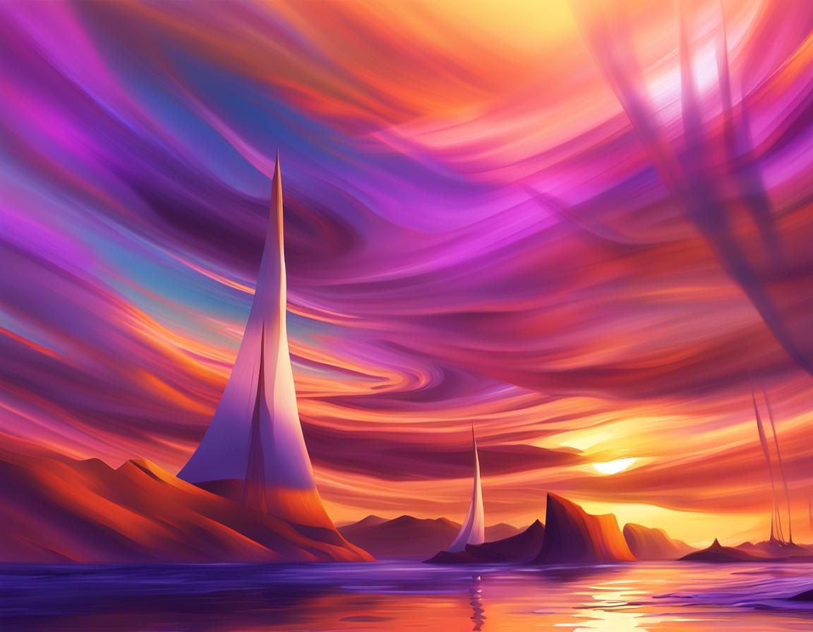 Serene Seascape at Sunset in Digital Art Style