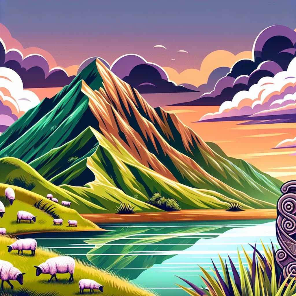 Taumata Hill, New Zealand, with Maori Carving