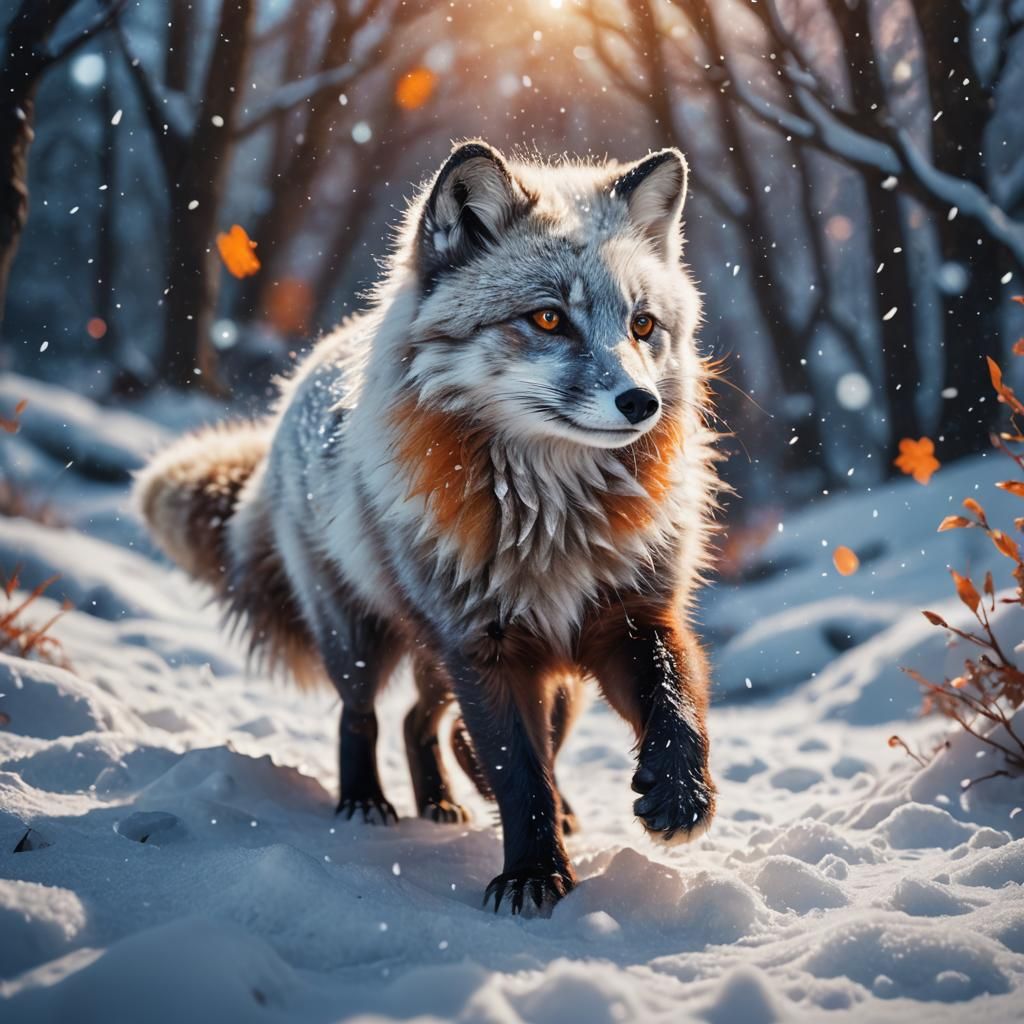 Arctic Fox Playing in Snow: Fantasy Concept Art