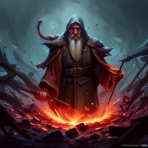 Detailed Wizard with Glowing Eyes: Fantasy Art