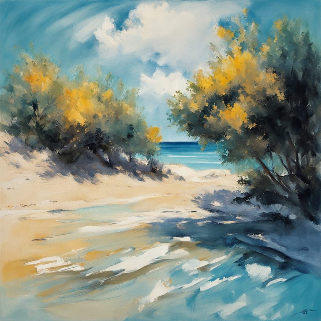 Beach Day in Chinese Ink Style by John Singer Sargent