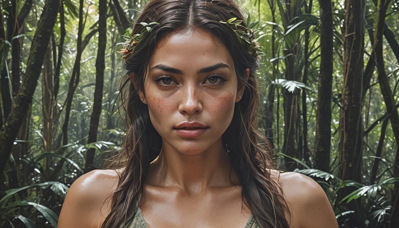 Hyperrealistic Woman Portrait in Tropical Forest