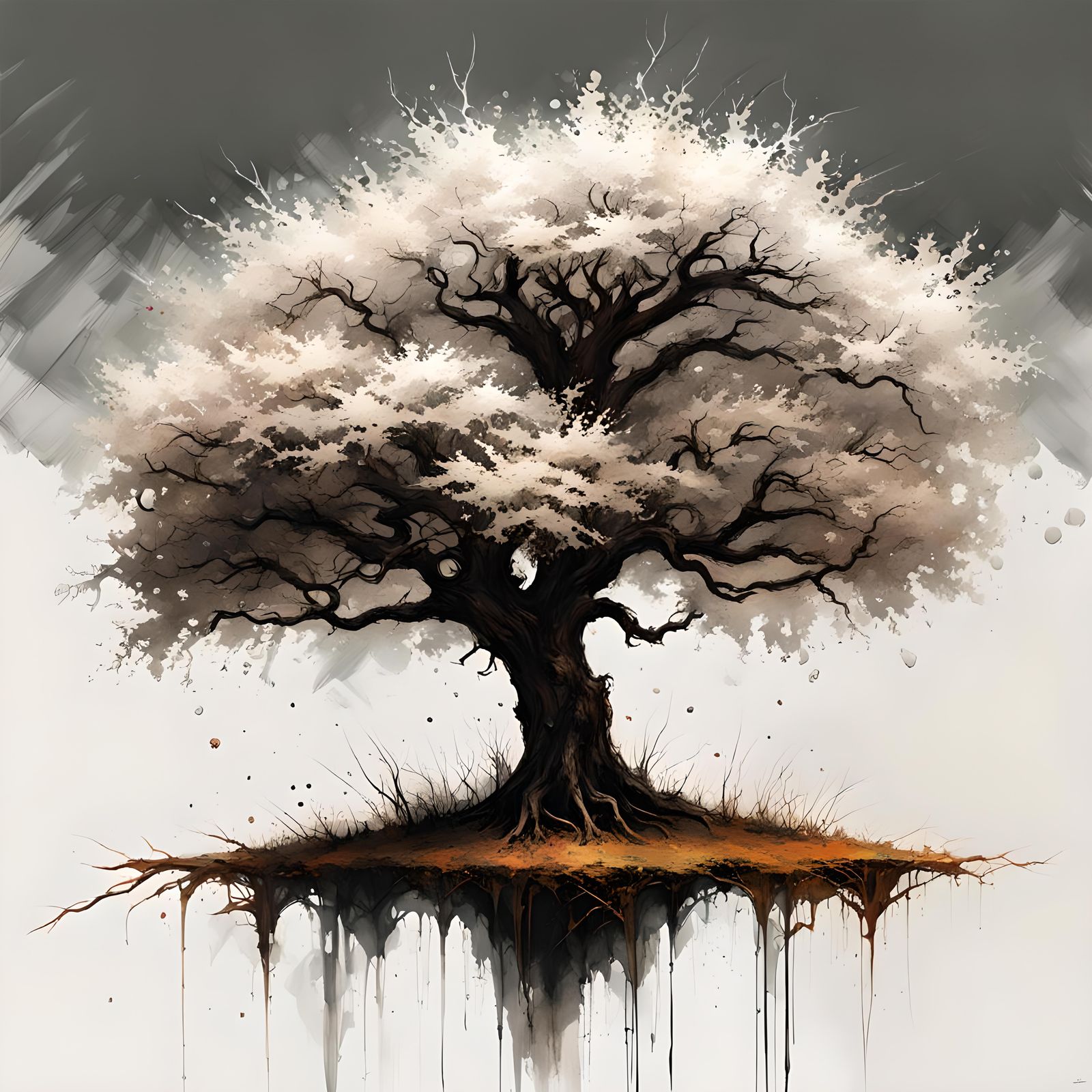 Iconic Tree in Speedpaint Style with White Ink