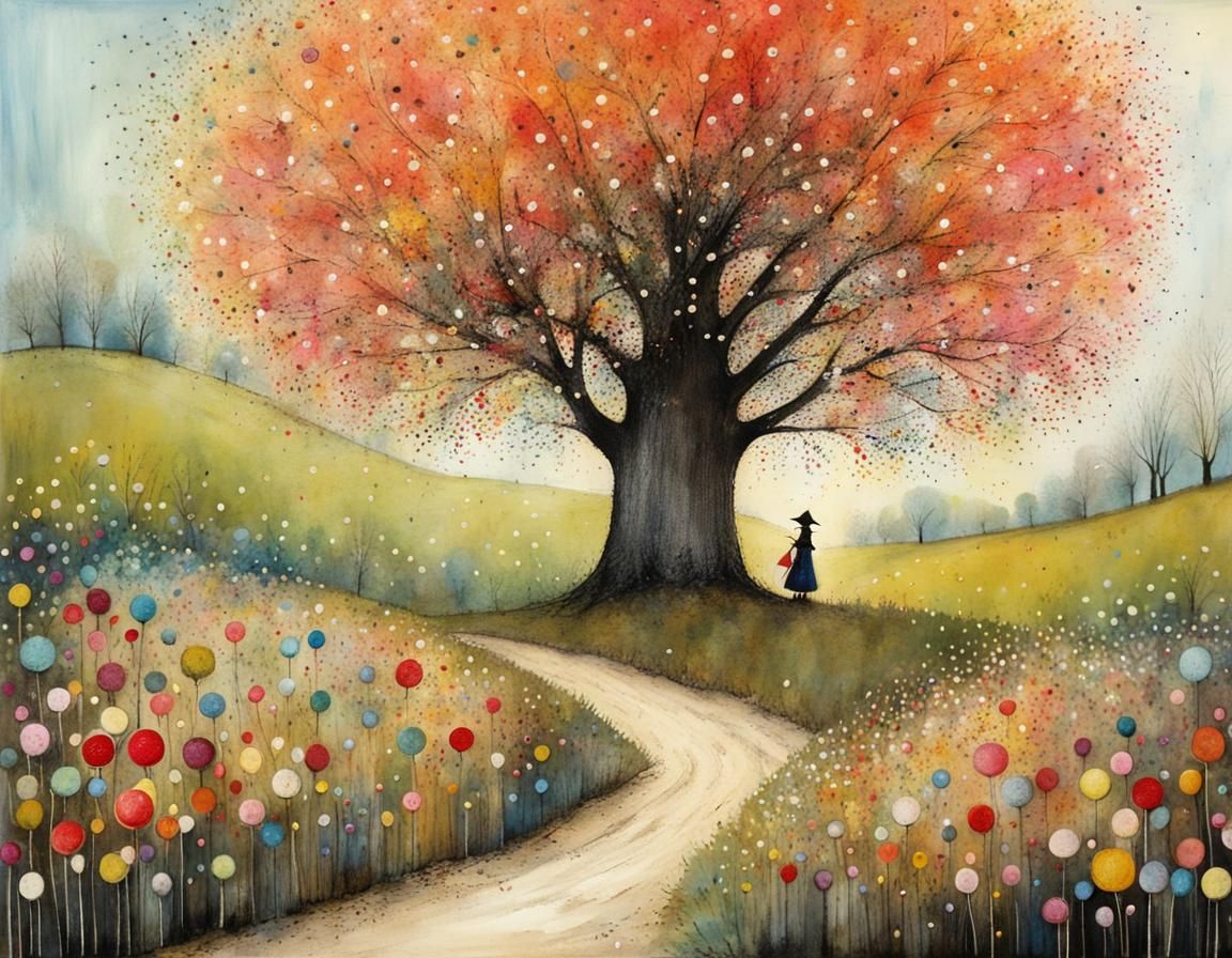 Candy Tree in Magical Garden: Whimsical Illustration