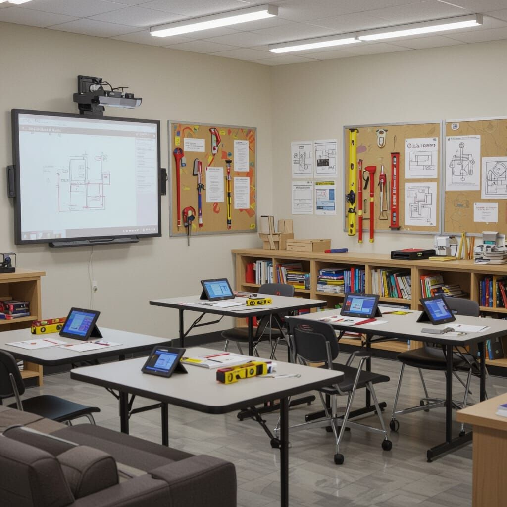Realistic 3D Vocational Plumbing School Classroom