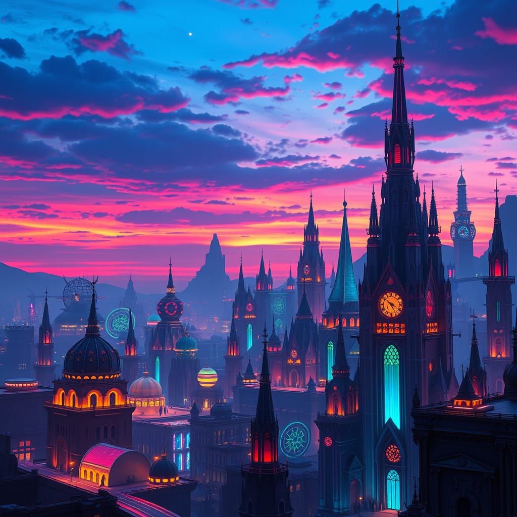 Ethereal Fantasy Metropolis at Dusk