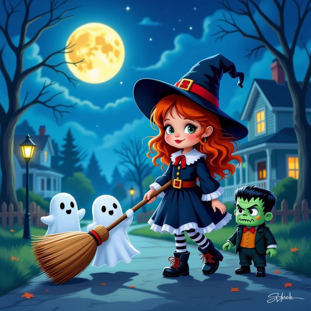 Little Witch Trick-or-Treating with Friends