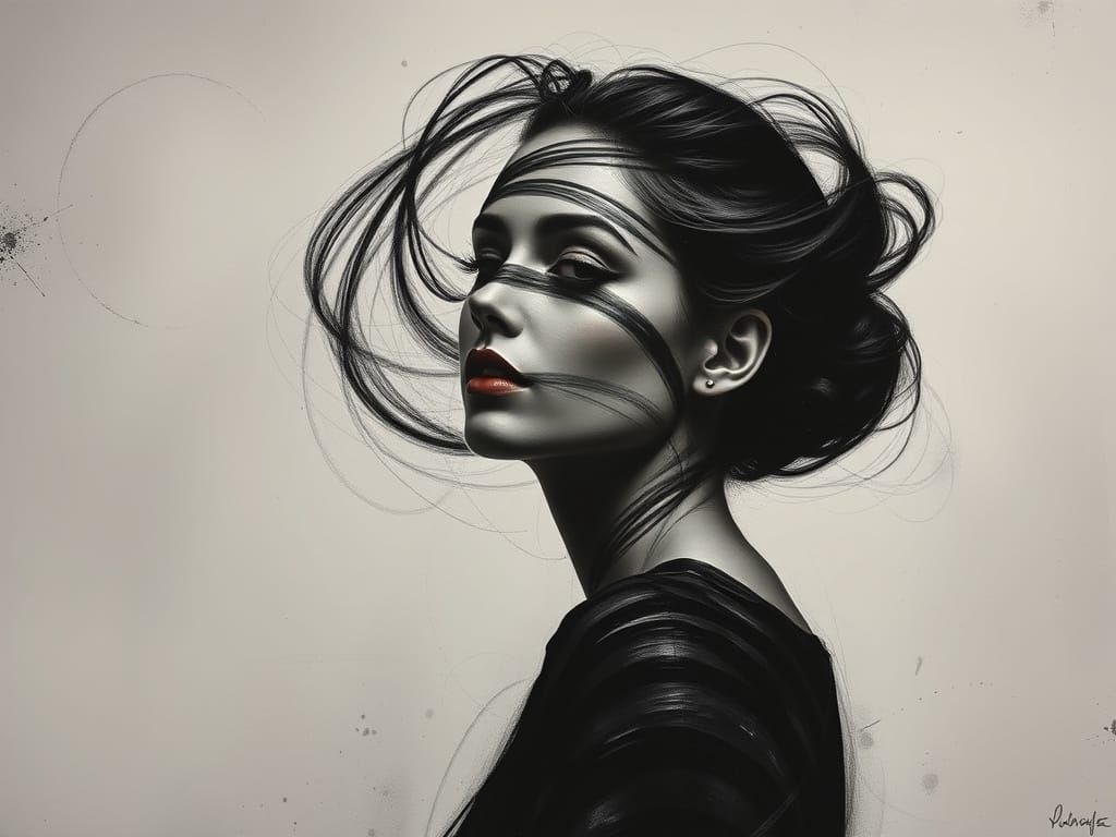 Elegant Woman in Charcoal-Inspired Russian Realism