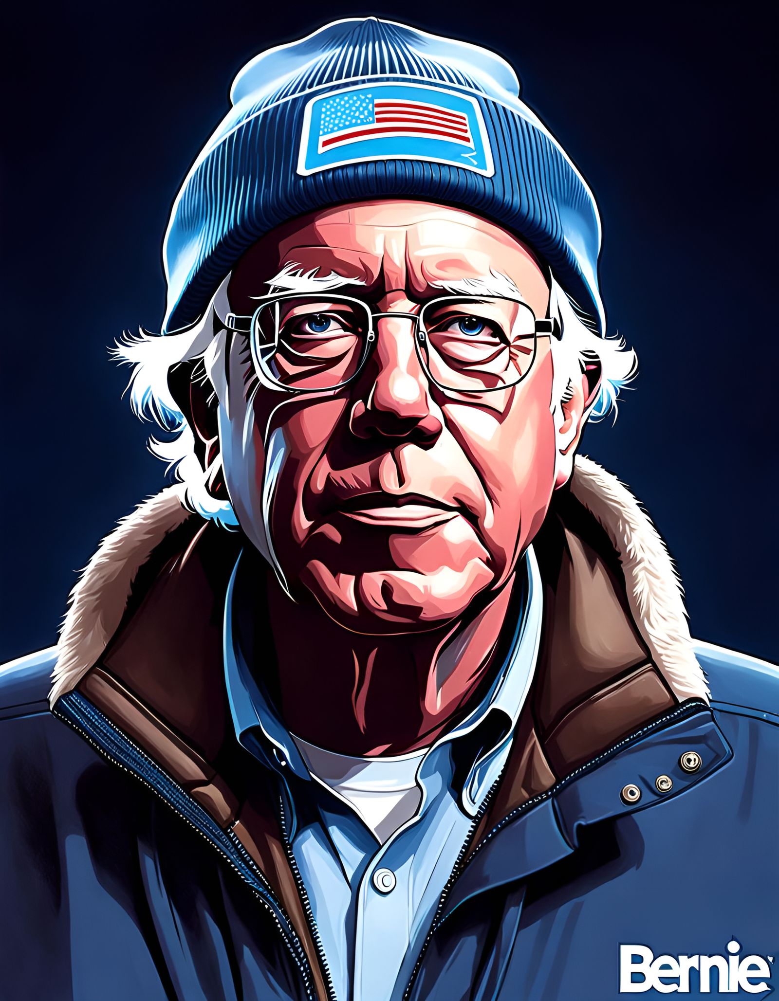 Portrait of Bernie Sanders Wearing a Beanie