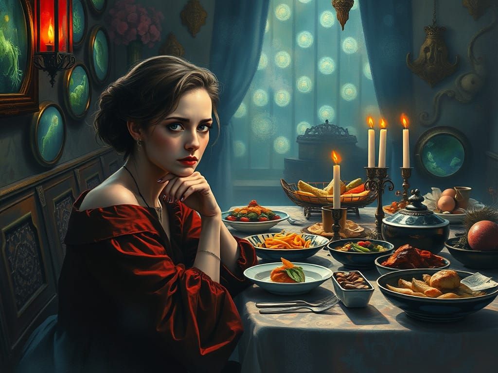 Intriguing Depiction of Melancholy in a Sumptuous Setting
