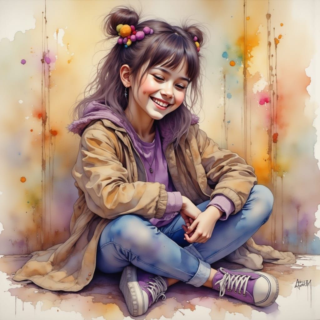 Dreamy Girl Drawing Heart: Hyperrealistic Oil Painting