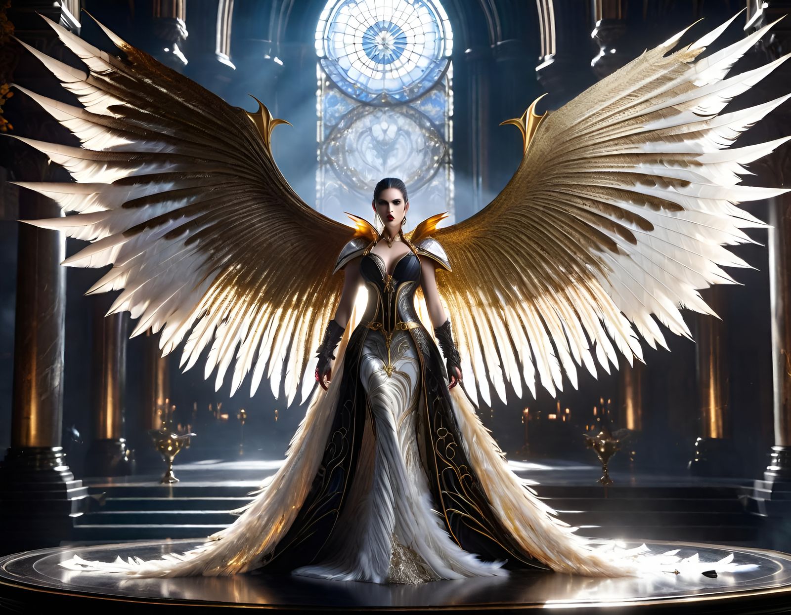 Detailed Vampire with Chrome Wings in Final Fantasy Style