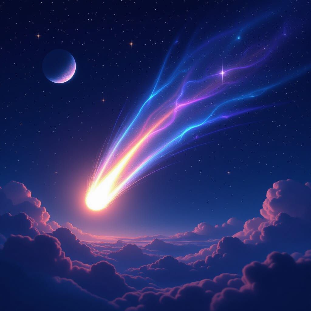 Comet's Kiss: Celestial Embrace in 3D Anime Style