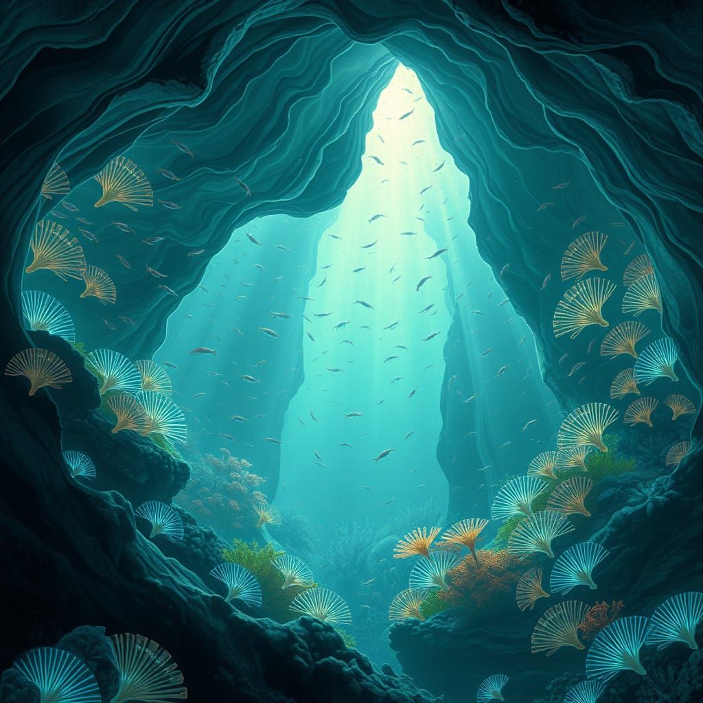 Bioluminescent Dreamscape in an Underwater Art Nouveau Realm