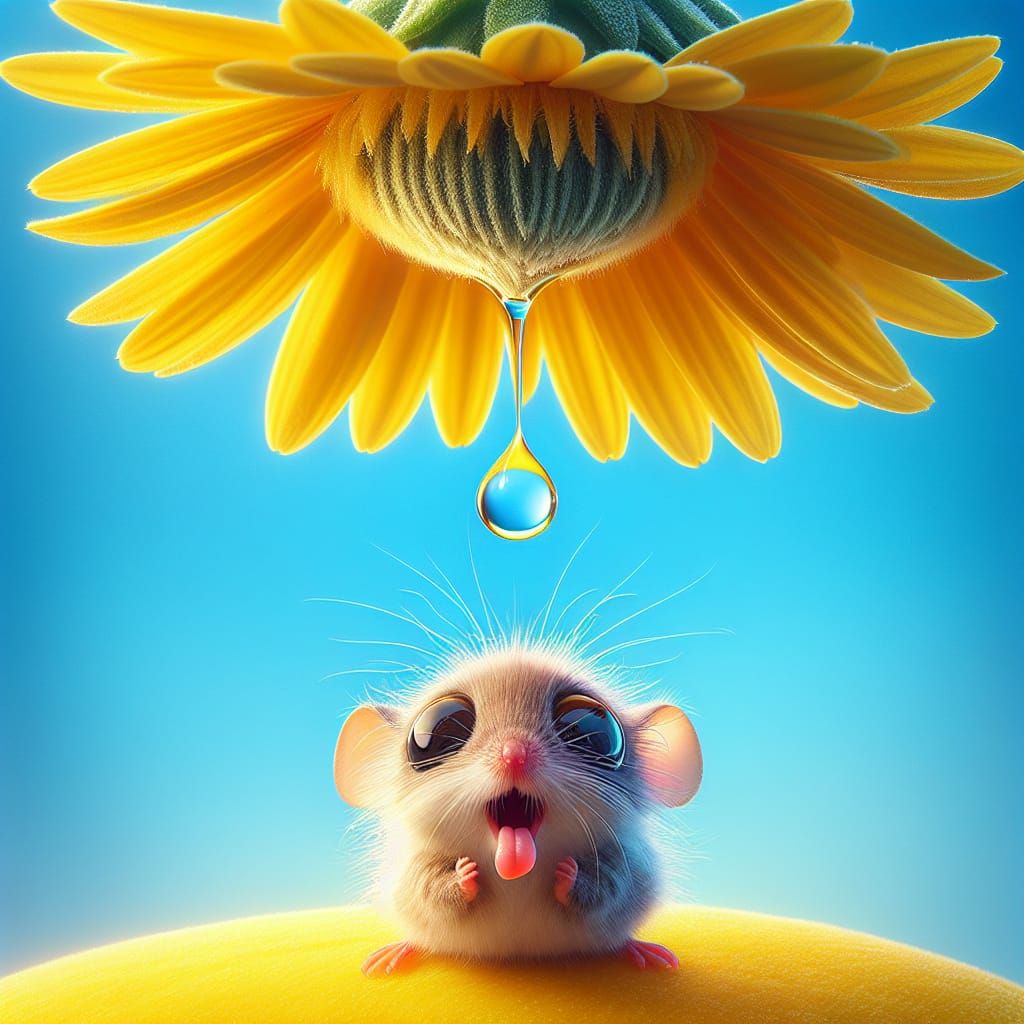 Whimsical Mouse Anticipates Water Droplet