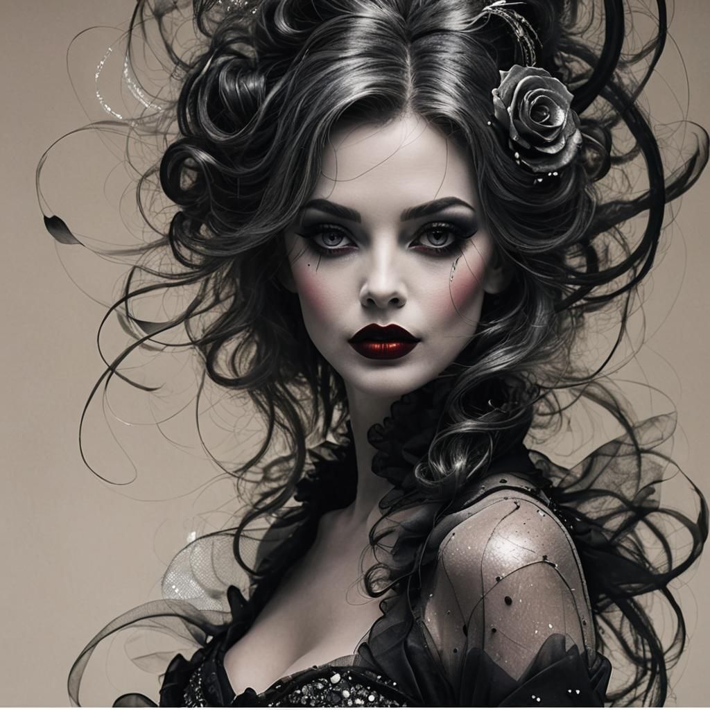 Elegant Woman with Grey Hair and Opera Gloves