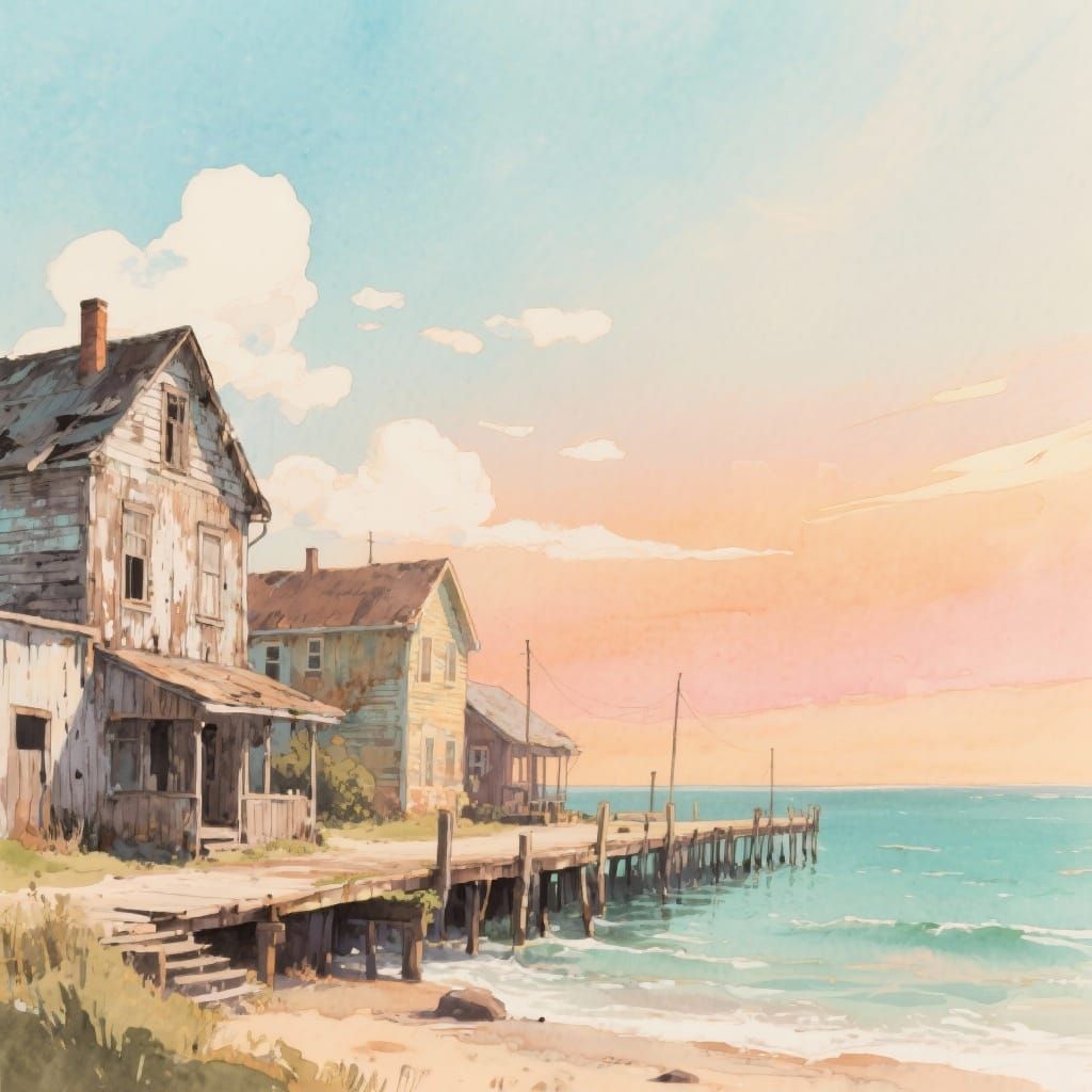 Nostalgic Seaside Town at Sunset