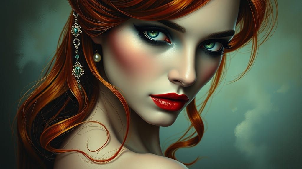 Ethereal Vampire Siren in Antique Silk Gown