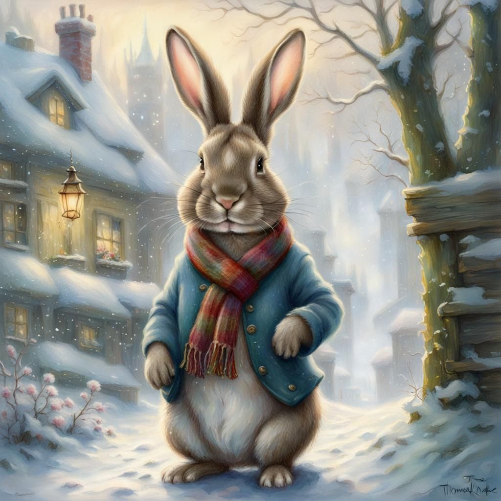 Bunny in Winter Scarf, Beatrix Potter Style