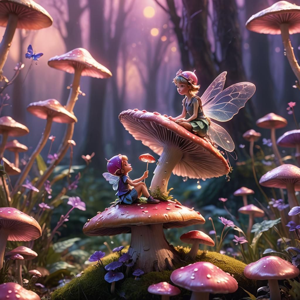 Fairy on Mushroom in Cinematic Concept Art
