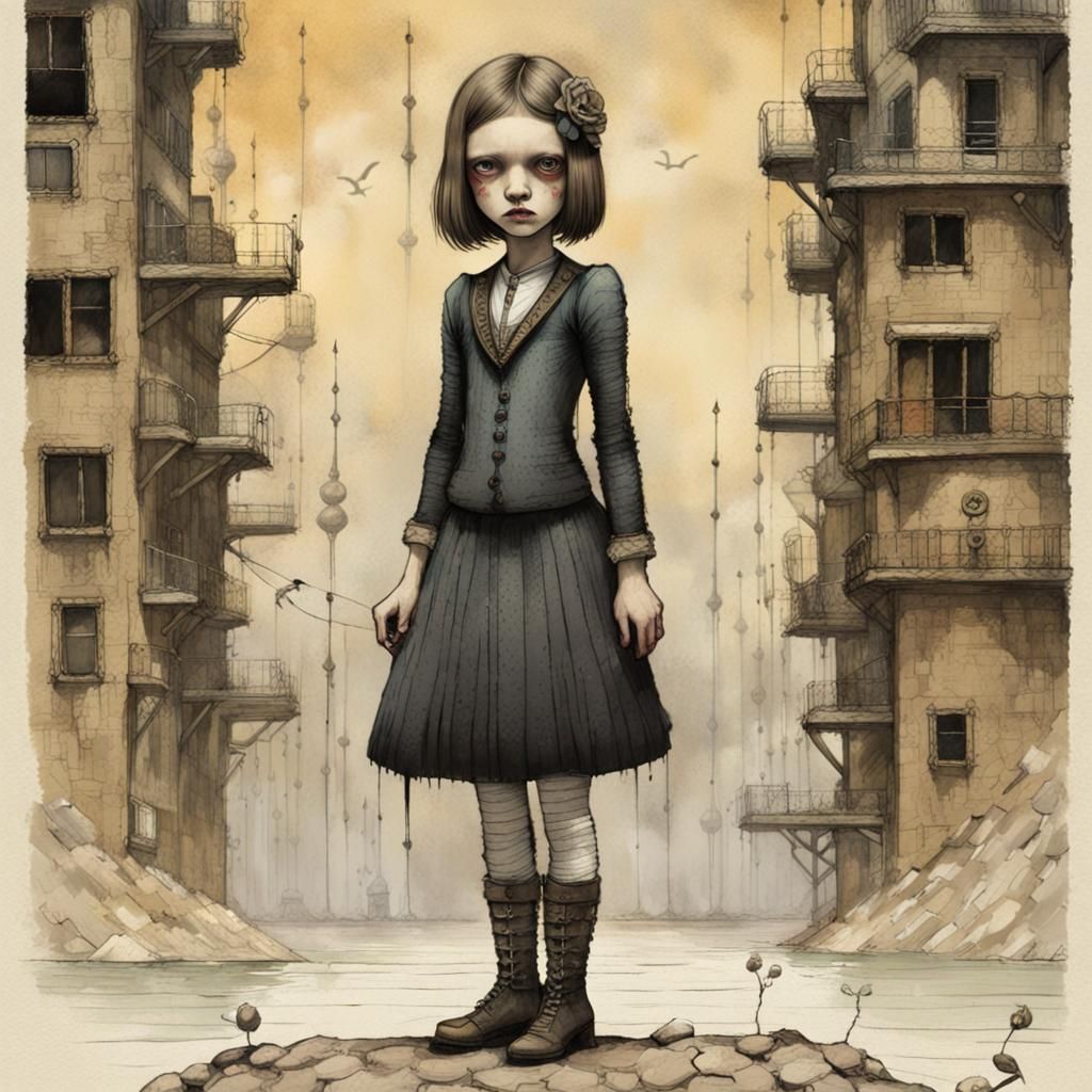 Girl in Art Brut Style With Bold Colors