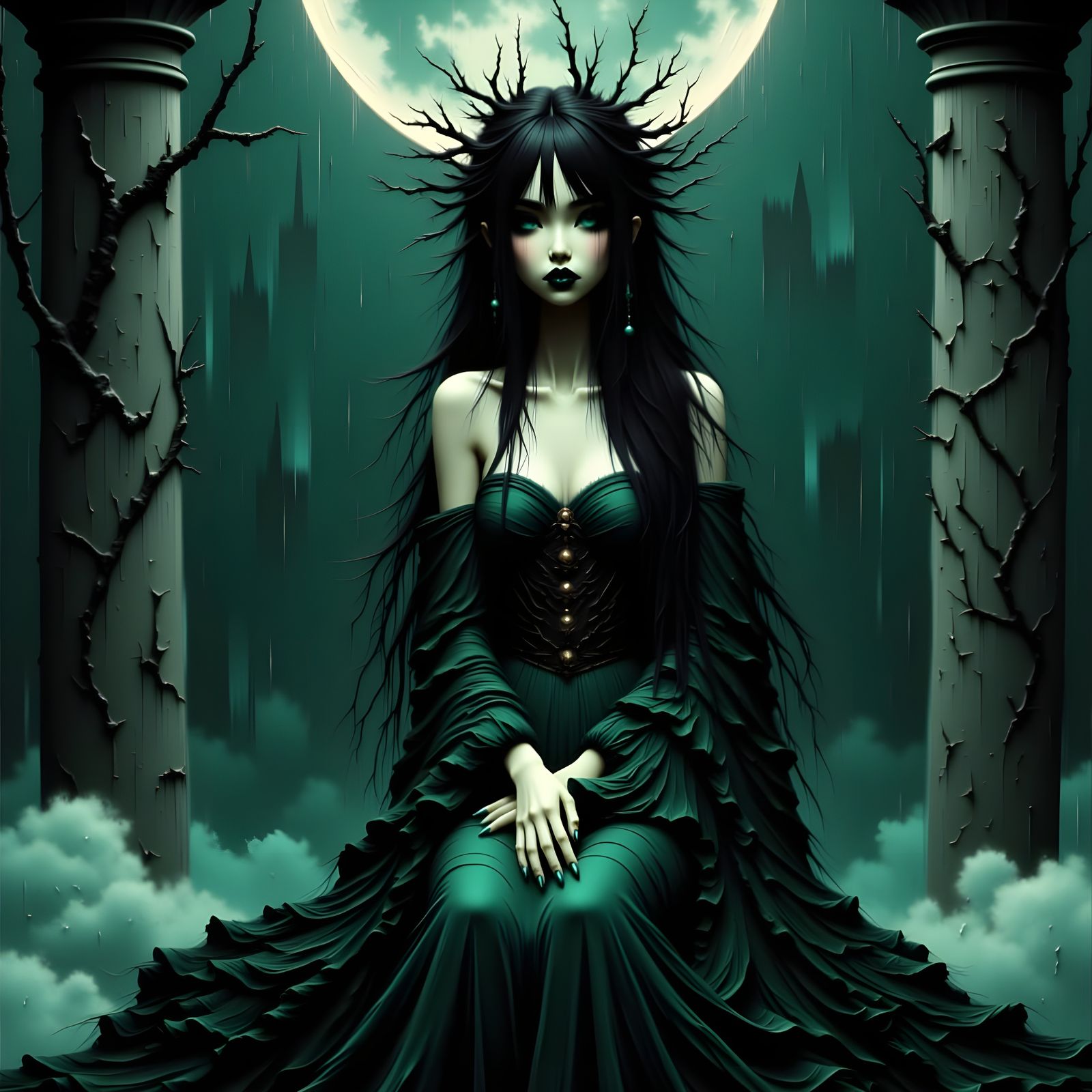 Regal Woman Portrait: Luminous Contrasts, Oil Paint Textures